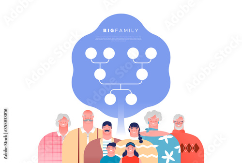 Big family people set with genealogy tree template