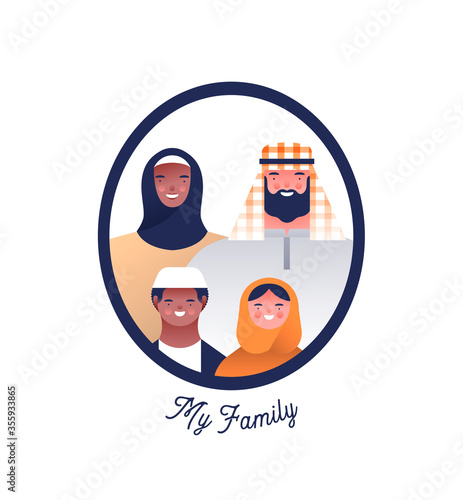 Arab family people character photo frame isolated