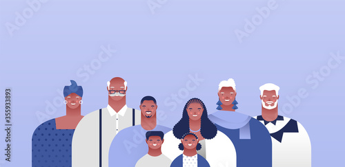 Black happy family people character set isolated