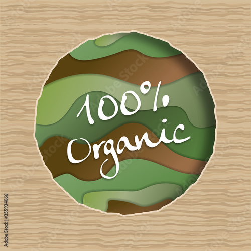 100 Organic green food product papercut label