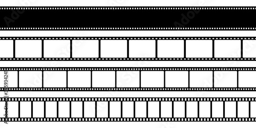 Film strips collection. Old retro cinema movie strip. Vector illustration. Video recording.
