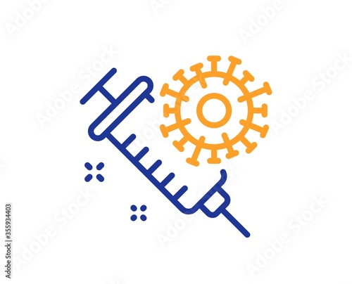Coronavirus vaccine line icon. Covid-19 syringe sign. Corona virus symbol. Colorful thin line outline concept. Linear style coronavirus vaccine icon. Editable stroke. Vector photo