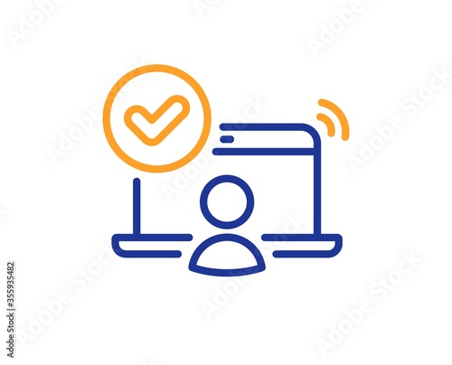 Confirmed online access line icon. Approved notebook sign. Verified user symbol. Colorful thin line outline concept. Linear style online access icon. Editable stroke. Vector