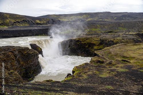 Hafragilsfoss is the very powerful waterfall on Iceland not far from its bigger brother Dettifoss. It is located in Jokulsargljufur National Park