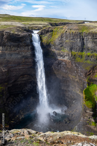 View of the landscape of the Haifoss waterfall in Iceland. © wjarek