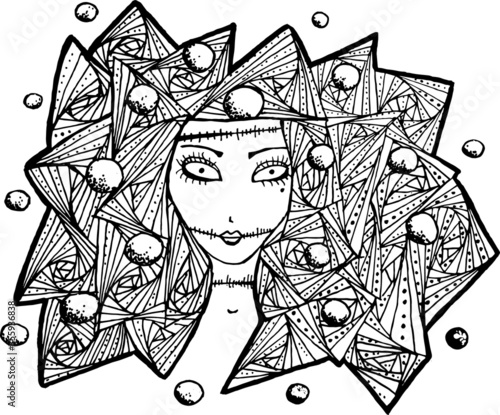 Zombie girl portrait in zen art style