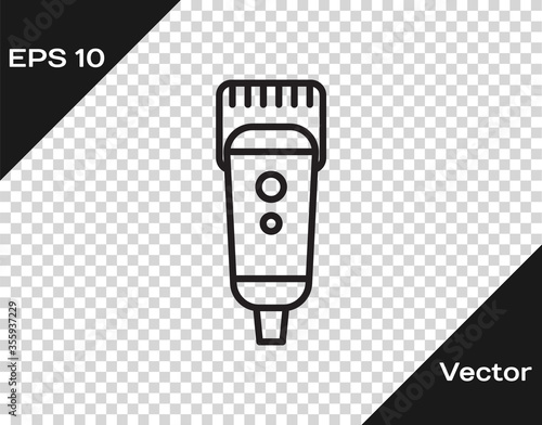 Black line Electrical hair clipper or shaver icon isolated on transparent background. Barbershop symbol. Vector Illustration
