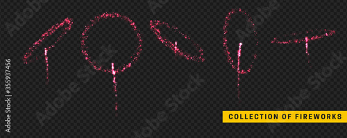 Set festive fireworks isolated on transparent background