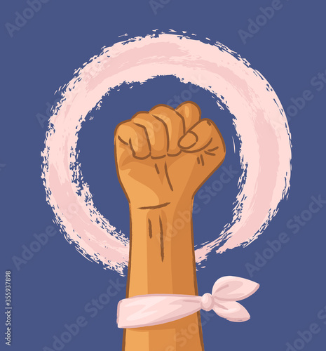 Hand Symbol of Feminism Movement. Woman Hand with her fist raised up. Girl Power Sign on White Background. Stock Vector Illustration