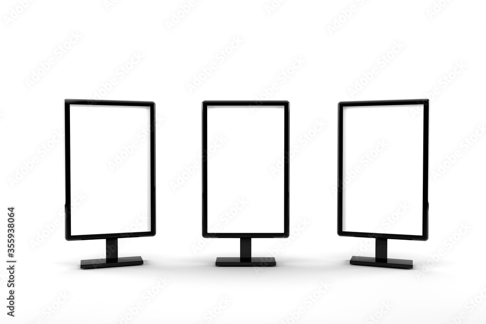 three advertising billboards 3d rendering. 3d illustration three advertising billboards 3d rendering. 3d illustration