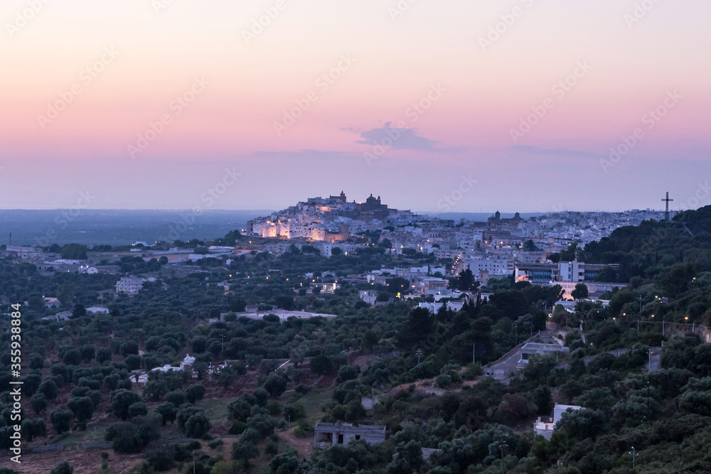 Scenic view: the city of Ostuni at dawn 