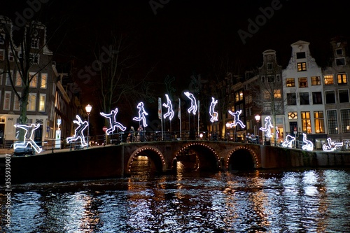 Amsterdam / Netherlands - December 14th 2015: Lighted decorations in the city of Amsterdam during the annual Amsterdam Lights Festival.