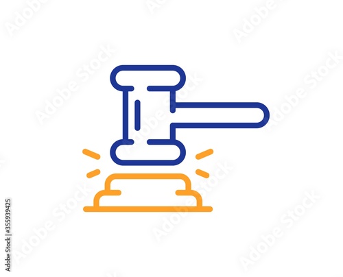 Judge hammer line icon. Court judgement sign. Legal law symbol. Colorful thin line outline concept. Linear style judge hammer icon. Editable stroke. Vector