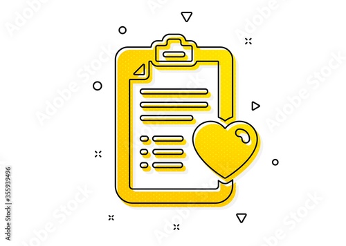 Hospital patient history sign. Medical survey icon. Yellow circles pattern. Classic patient history icon. Geometric elements. Vector