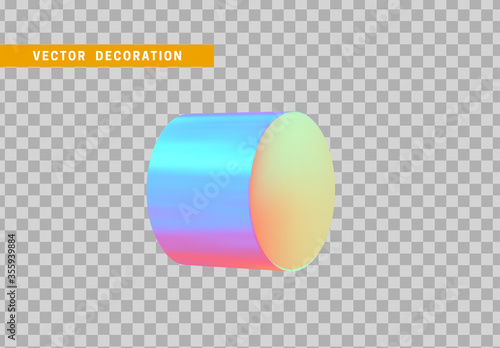 Cylinder 3d objects geometric shape. Round timber isolated with colorful hologram chameleon color gradient. vector illustration
