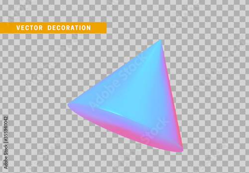 Cone is three-dimensional geometric shape isolated with colorful hologram chameleon color gradient. 3d objects vector illustration