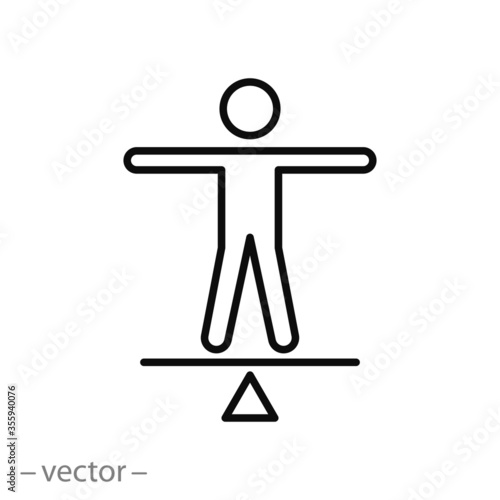 person balance icon, stability equilibrium, social calm, thin line symbol on a white background- editable stroke vector illustration eps10