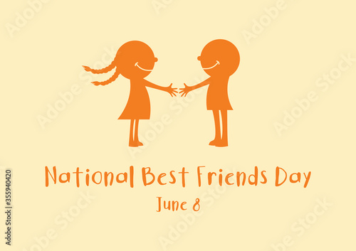National Best Friends Day vector. Boy and girl friendship vector. Cute couple kids silhouette icon vector. Best Friends Day Poster, June 8. Important day