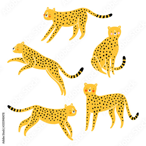 Fototapeta Naklejka Na Ścianę i Meble -  Cute cheetahs cartoon vector set