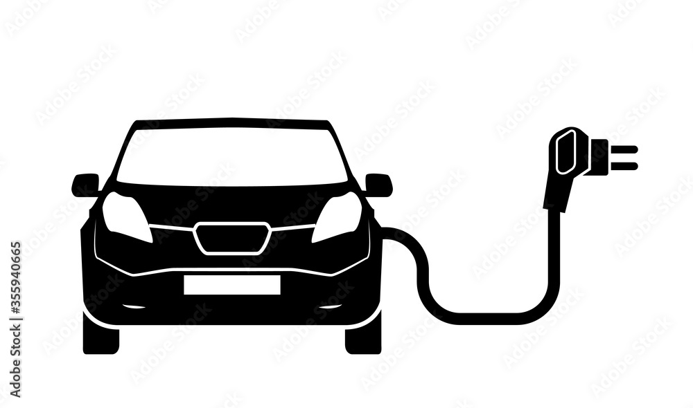 Charging station electric car black icons set.. Electric car charging icon isolated. Electric Vehicle electric car charging point icon vector. Renewable eco technologies. Vector illustration.
