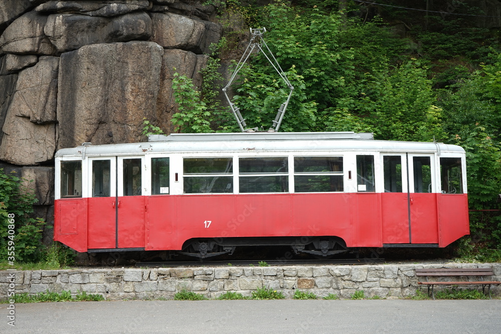The red white old tram