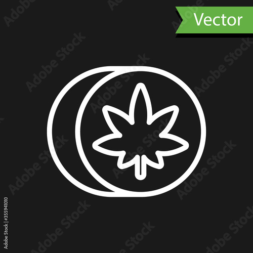 White line Herbal ecstasy tablets icon isolated on black background. Vector Illustration
