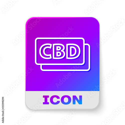 White line Cannabis molecule icon isolated on white background. Cannabidiol molecular structures, THC and CBD formula. Marijuana sign. Rectangle color button. Vector Illustration