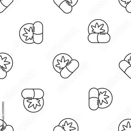 Grey line Herbal ecstasy tablets icon isolated seamless pattern on white background. Vector Illustration
