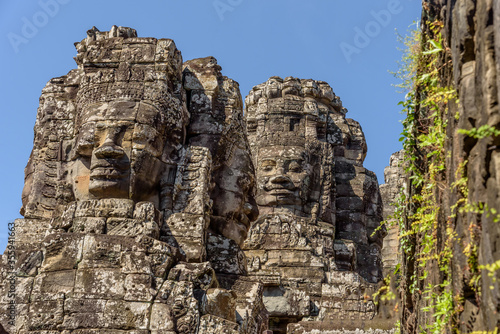 Buddha Faced Tower at the Bayon Temple at the Angkor Wat Complex in Siem Reap Cambodia