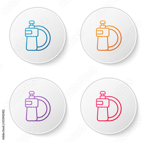 Color line Dishwashing liquid bottle and plate icon isolated on white background. Liquid detergent for washing dishes. Set icons in circle buttons. Vector Illustration