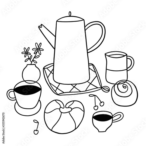 Doodle breakfast outline vector illustration