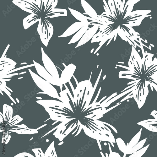 Abstract seamless pattern with flowers. Vector background for various surface. Trendy hand drawn textures.