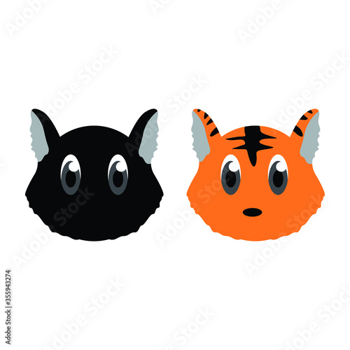 Fototapeta Naklejka Na Ścianę i Meble -  Simple Vector Design of a Cat with Tiger Theme in Black and Orange