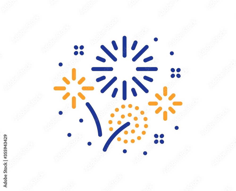 Fireworks line icon. Pyrotechnic salute sign. Carnival celebration lights symbol. Colorful thin line outline concept. Linear style fireworks icon. Editable stroke. Vector