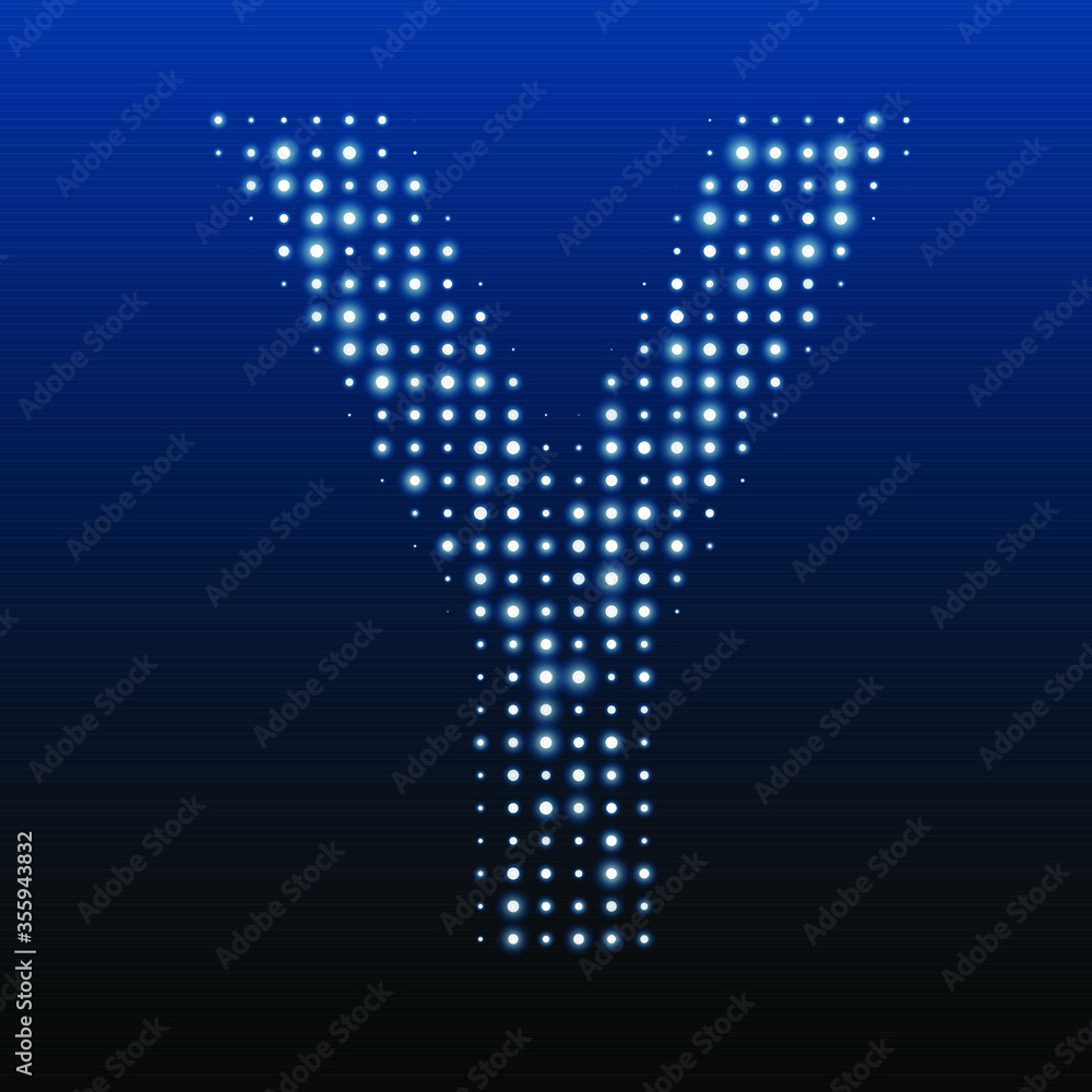 Letter Y symbol evenly filled with white dots of various sizes. Vector illustration on blue background Letter Y symbol evenly filled with white dots of various sizes. Vector illustration on blue background