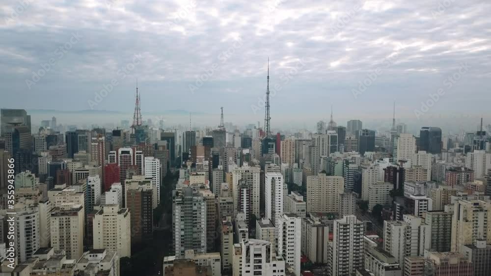 Stunning long aerial shot revealing beautiful skyline of São Paulo, Brazil Stunning long aerial shot revealing beautiful skyline of São Paulo, Brazil