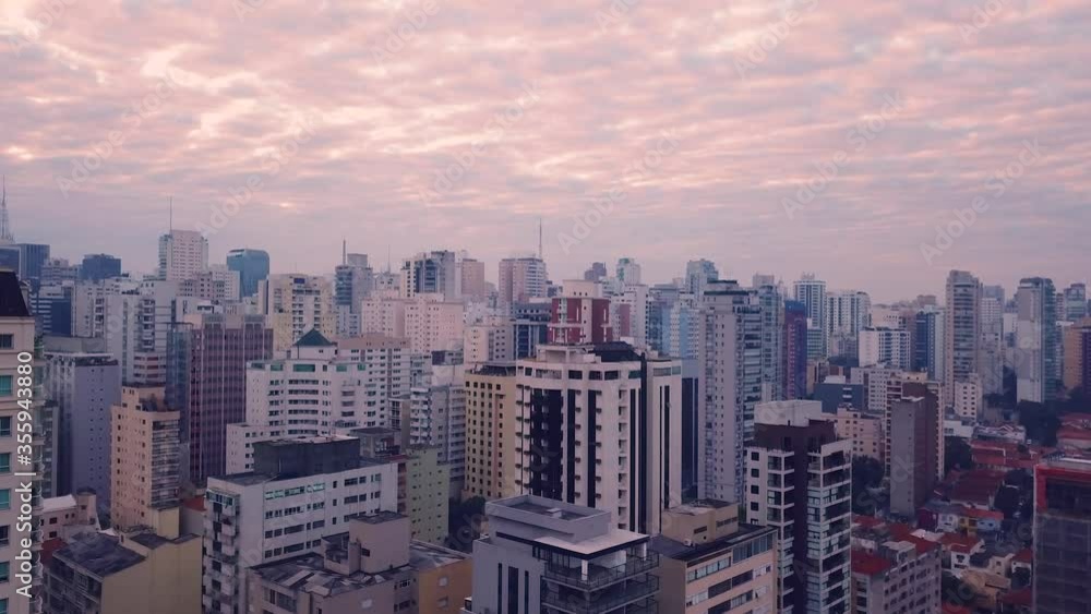 Slow flight over São Paulo in the morning, aerial drone shot, Brasil Slow flight over São Paulo in the morning, aerial drone shot, Brasil