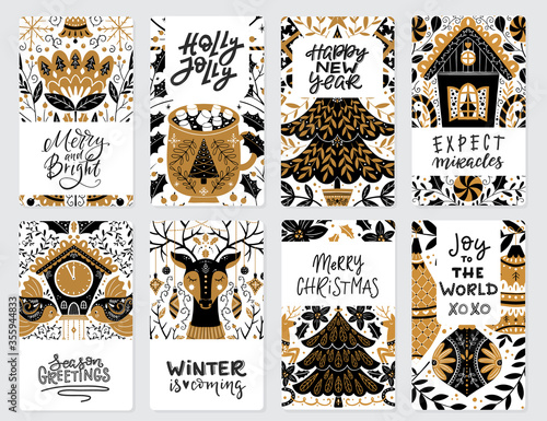 Merry Christmas greeting cards and invitations isolated
