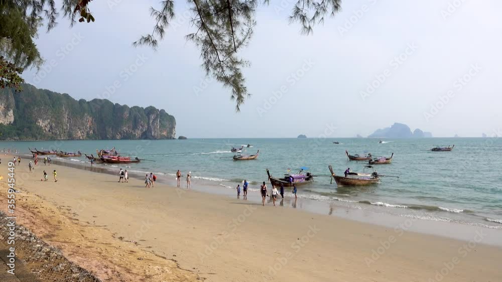 Krabi Ao Nang Beach Thailand, the sea coast with tourists. Thailand Krabi April 2019. Krabi Ao Nang Beach Thailand, the sea coast with tourists. Thailand Krabi April 2019.