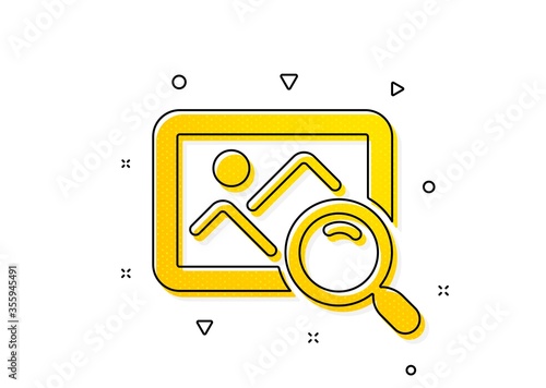 Find image or picture sign. Search photo icon. Yellow circles pattern. Classic search photo icon. Geometric elements. Vector