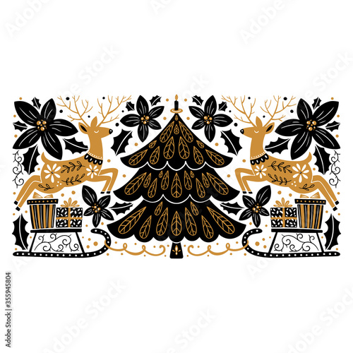 Christmas illustration in Scandinavian style, greeting card