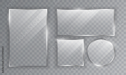Assorted shaped sheets of transparent glass with undulating edges and reflections of light, vector illustration