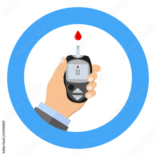 Diabetes Blood Glucose Test. A hand holds a blood sugar meter.