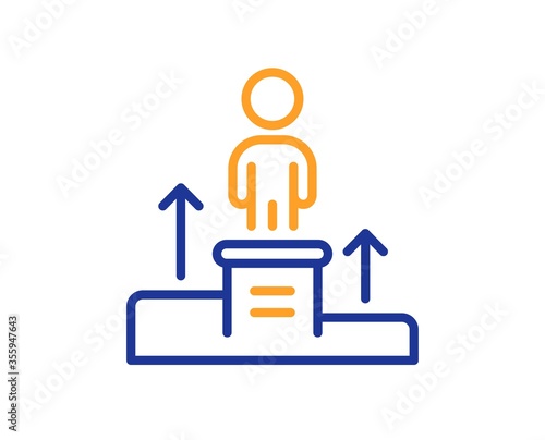 Business podium line icon. Employee nomination sign. Person award symbol. Colorful thin line outline concept. Linear style business podium icon. Editable stroke. Vector