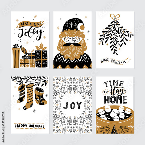 Christmas tags with season cliparts in scandinavian style