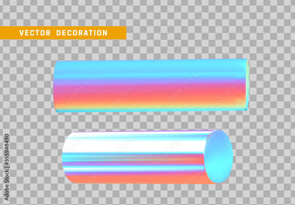 Cylinder 3d objects geometric shape. Set Round timber isolated with colorful hologram chameleon color gradient. vector illustration Cylinder 3d objects geometric shape. Set Round timber isolated with colorful hologram chameleon color gradient. vector illustration
