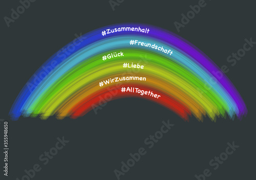 Regenbogen mit Stichwörtern (modern, Wasserfarbe)