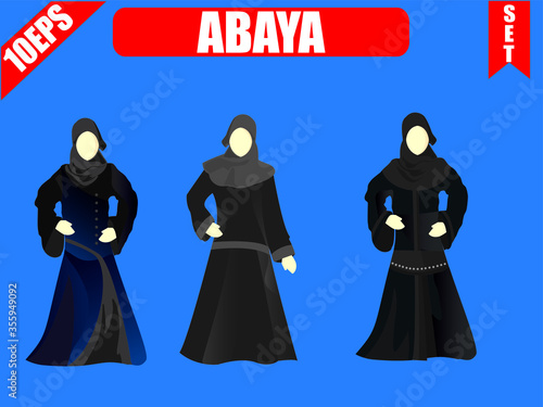 Islamic style. Vector of abaya set with blue background.