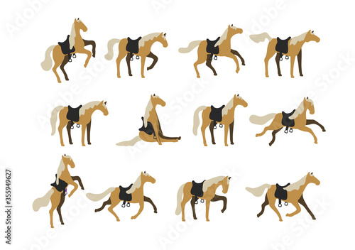 Set of vector horses isolated on white background. A collection of purebred thoroughbred horses in a flat modern style.