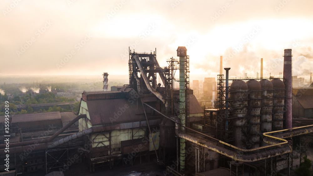 industry metallurgical plant dawn smoke smog emissions bad ecology aerial photography industry metallurgical plant dawn smoke smog emissions bad ecology aerial photography